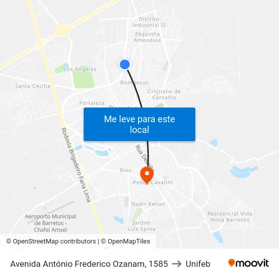 Avenida António Frederico Ozanam, 1585 to Unifeb map
