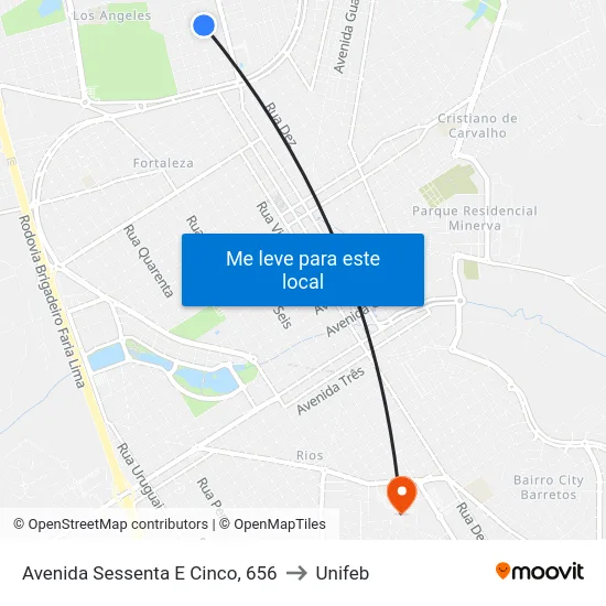 Avenida Sessenta E Cinco, 656 to Unifeb map