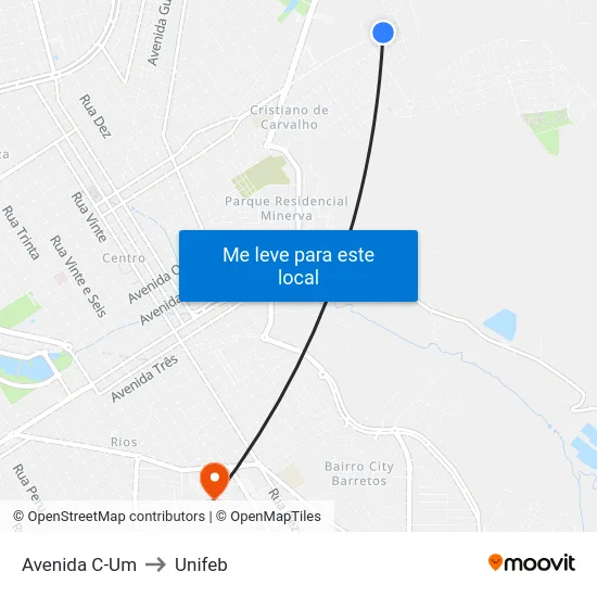 Avenida C-Um to Unifeb map