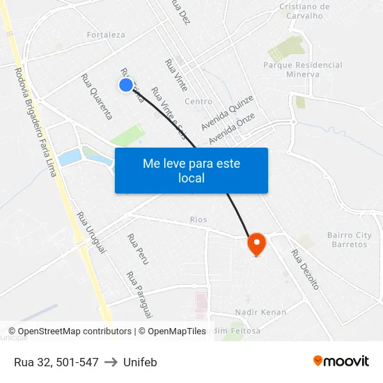 Rua 32, 501-547 to Unifeb map