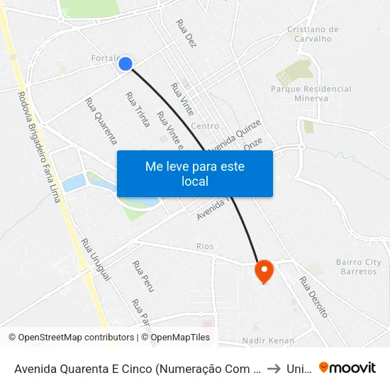 Avenida Quarenta E Cinco (Numeração Com Zero Inicial), 43 to Unifeb map