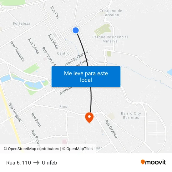 Rua 6, 110 to Unifeb map