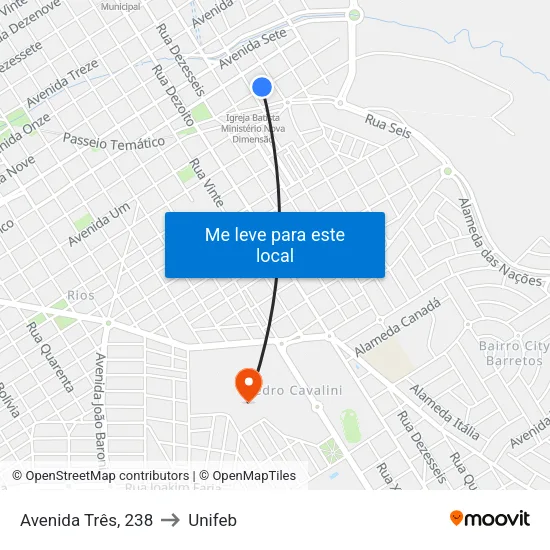 Avenida Três, 238 to Unifeb map