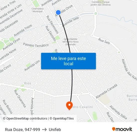 Rua Doze, 947-999 to Unifeb map