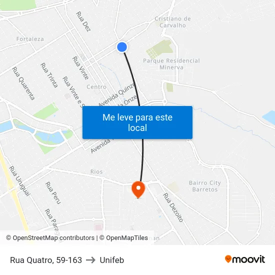 Rua Quatro, 59-163 to Unifeb map