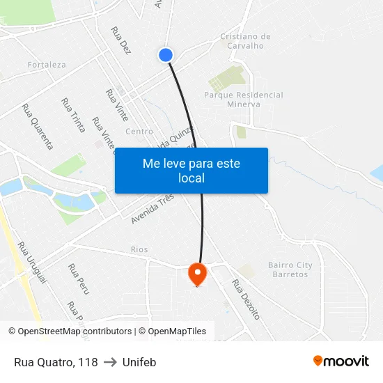 Rua Quatro, 118 to Unifeb map