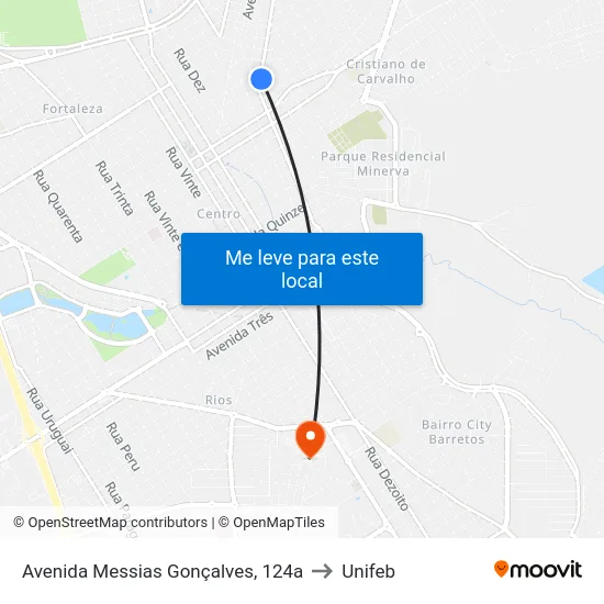 Avenida Messias Gonçalves, 124a to Unifeb map