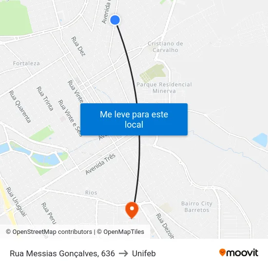 Rua Messias Gonçalves, 636 to Unifeb map