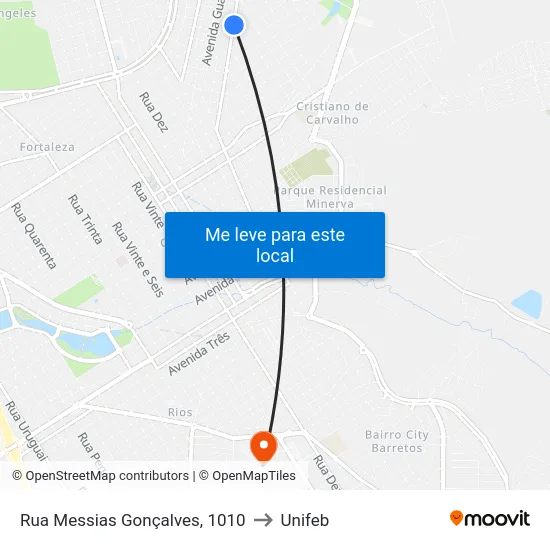 Rua Messias Gonçalves, 1010 to Unifeb map