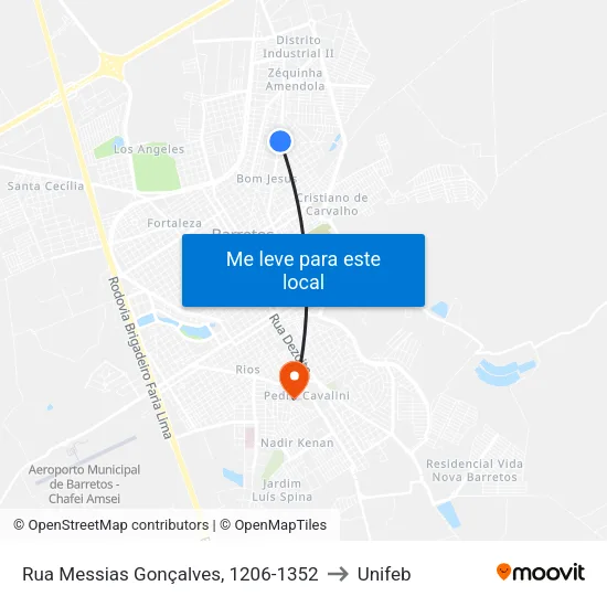 Rua Messias Gonçalves, 1206-1352 to Unifeb map