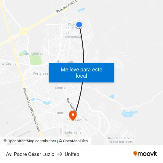 Av. Padre César Luzio to Unifeb map