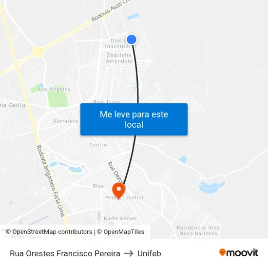 Rua Orestes Francisco Pereira to Unifeb map