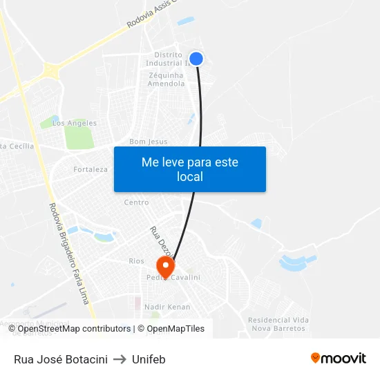 Rua José Botacini to Unifeb map