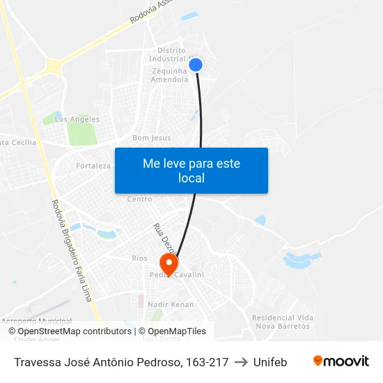 Travessa José Antônio Pedroso, 163-217 to Unifeb map