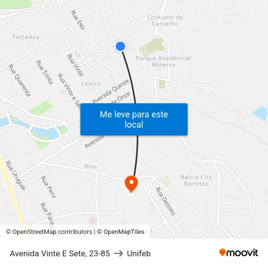 Avenida Vinte E Sete, 23-85 to Unifeb map