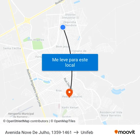 Avenida Nove De Julho, 1359-1461 to Unifeb map