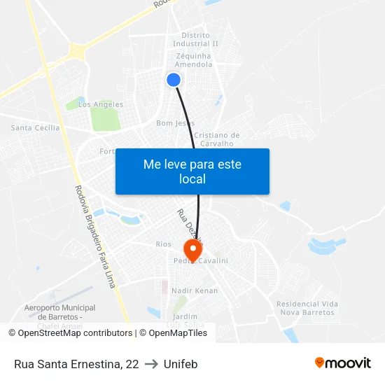 Rua Santa Ernestina, 22 to Unifeb map