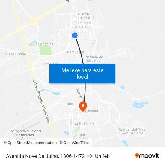 Avenida Nove De Julho, 1306-1472 to Unifeb map