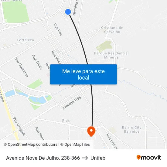 Avenida Nove De Julho, 238-366 to Unifeb map