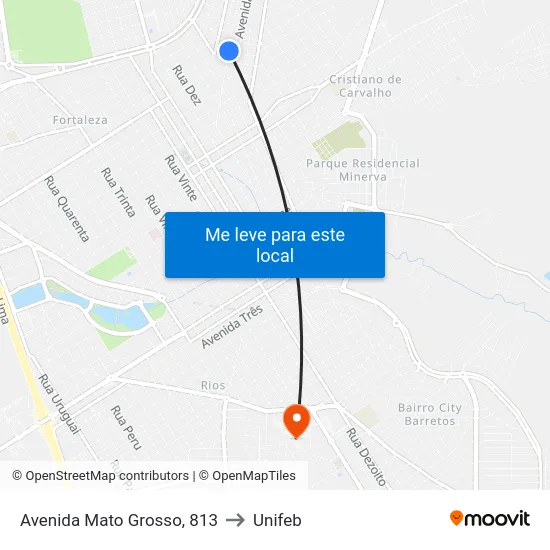 Avenida Mato Grosso, 813 to Unifeb map