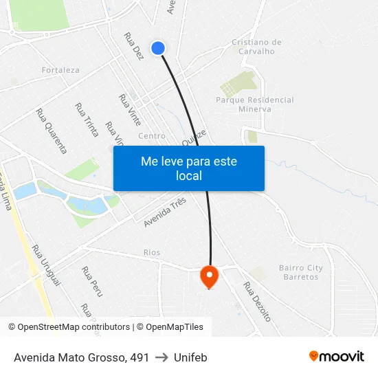 Avenida Mato Grosso, 491 to Unifeb map