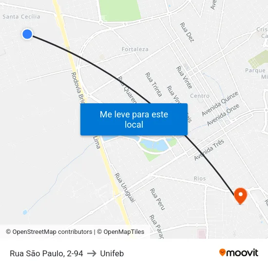 Rua São Paulo, 2-94 to Unifeb map