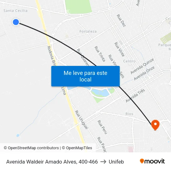Avenida Waldeir Amado Alves, 400-466 to Unifeb map