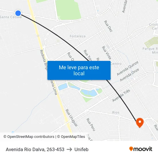 Avenida Rio Dalva, 263-453 to Unifeb map