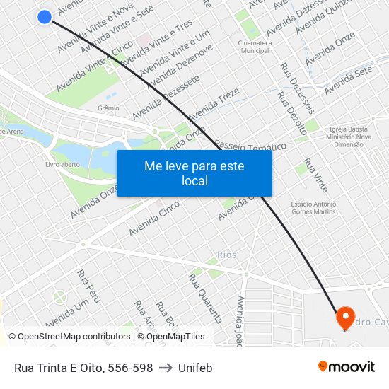 Rua Trinta E Oito, 556-598 to Unifeb map