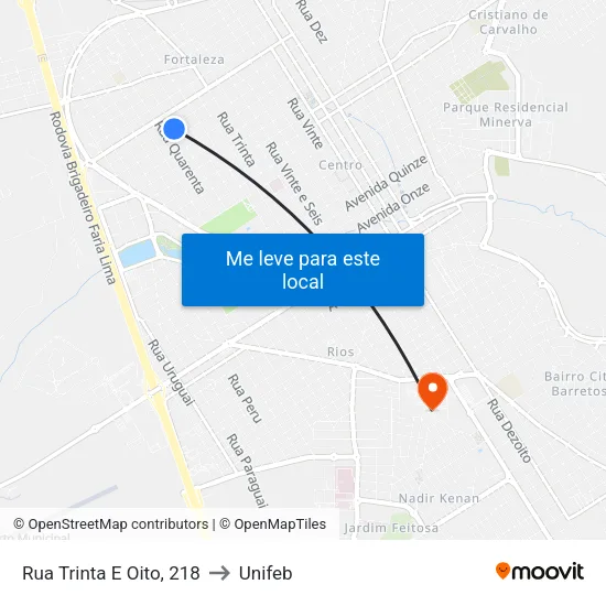 Rua Trinta E Oito, 218 to Unifeb map