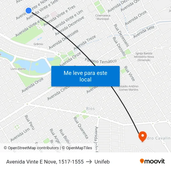 Avenida Vinte E Nove, 1517-1555 to Unifeb map