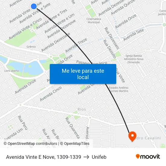 Avenida Vinte E Nove, 1309-1339 to Unifeb map