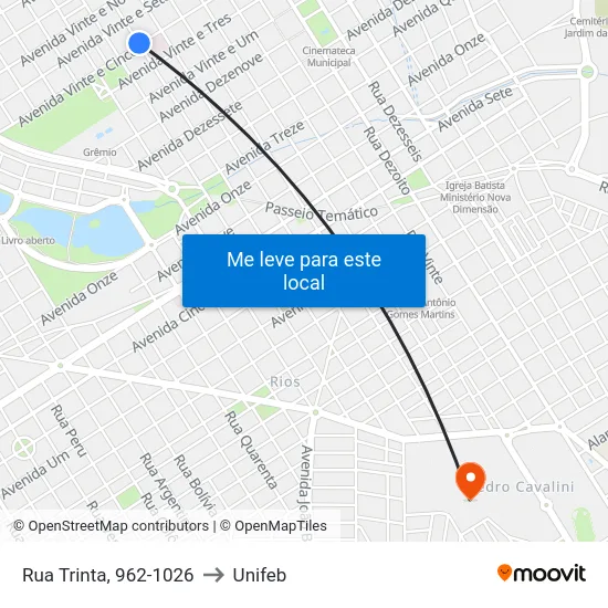 Rua Trinta, 962-1026 to Unifeb map