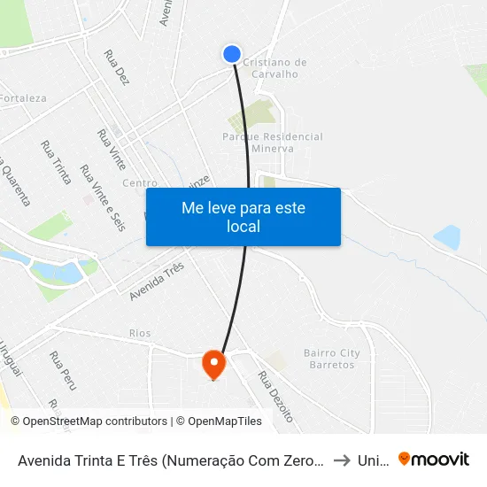 Avenida Trinta E Três (Numeração Com Zero Inicial), 76-178 to Unifeb map