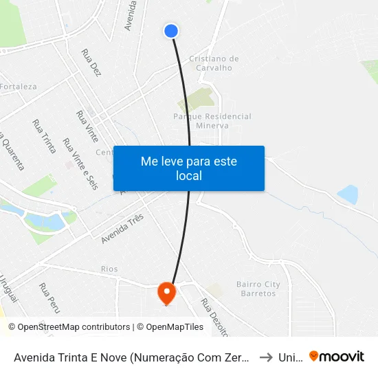 Avenida Trinta E Nove (Numeração Com Zero Inicial), 440-538 to Unifeb map