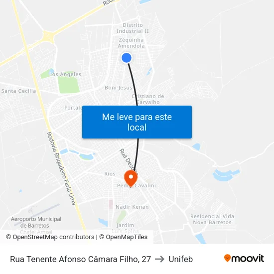Rua Tenente Afonso Câmara Filho, 27 to Unifeb map