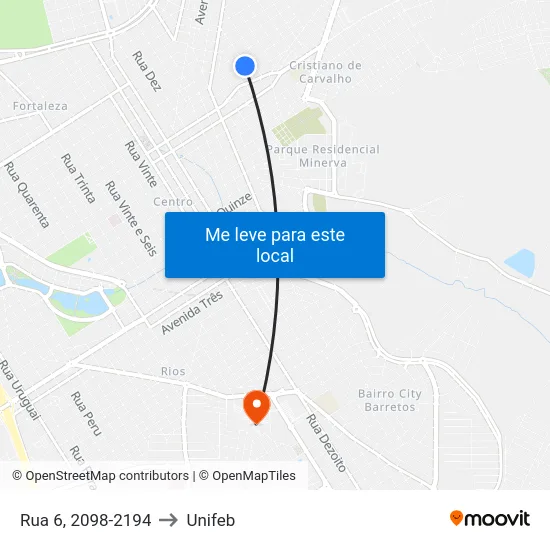 Rua 6, 2098-2194 to Unifeb map