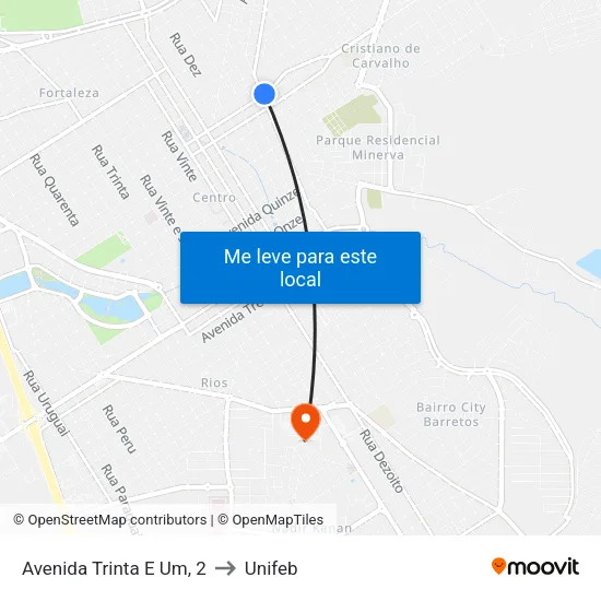 Avenida Trinta E Um, 2 to Unifeb map