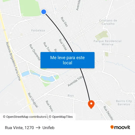 Rua Vinte, 1270 to Unifeb map