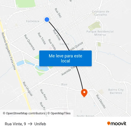 Rua Vinte, 9 to Unifeb map