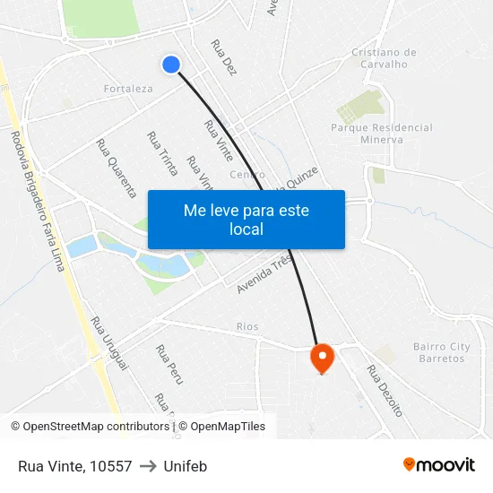 Rua Vinte, 10557 to Unifeb map