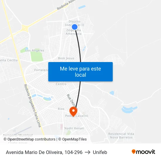 Avenida Mario De Oliveira, 104-296 to Unifeb map