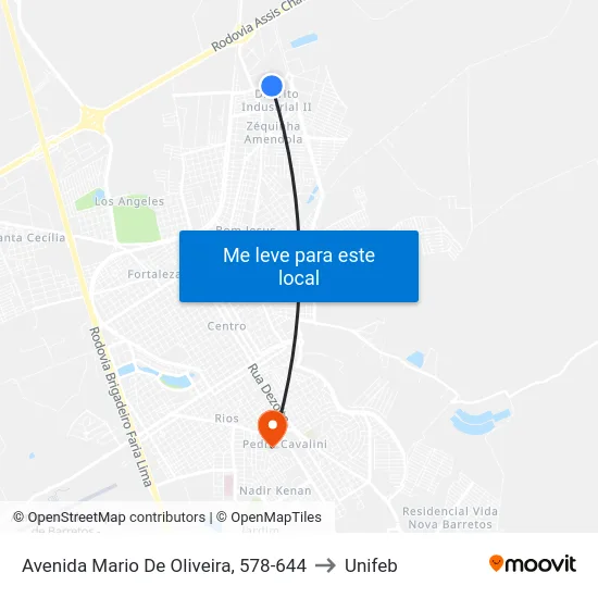 Avenida Mario De Oliveira, 578-644 to Unifeb map