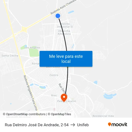 Rua Delmiro José De Andrade, 2-54 to Unifeb map