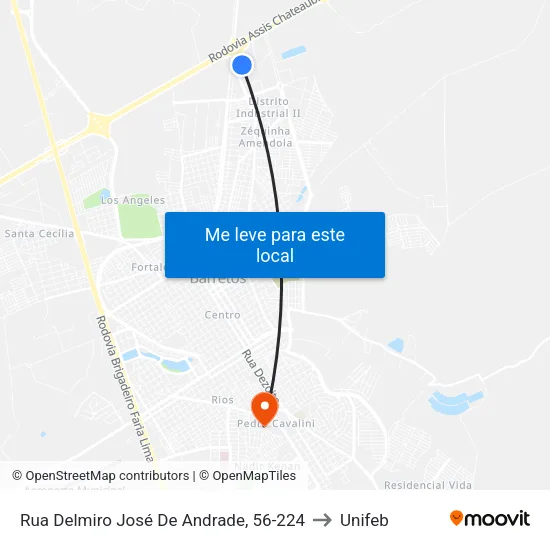Rua Delmiro José De Andrade, 56-224 to Unifeb map