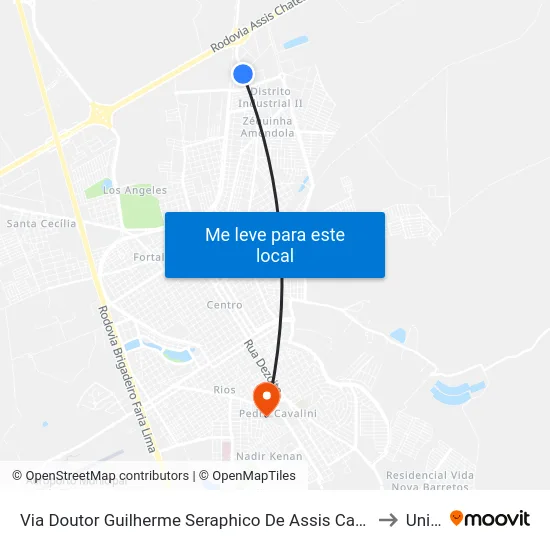 Via Doutor Guilherme Seraphico De Assis Carvalho, 1089-1149 to Unifeb map