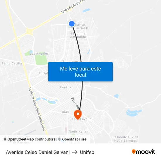 Avenida Celso Daniel Galvani to Unifeb map