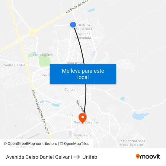 Avenida Celso Daniel Galvani to Unifeb map