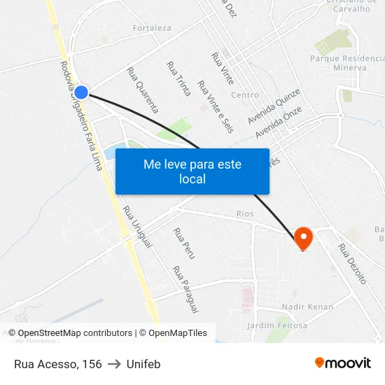 Rua Acesso, 156 to Unifeb map