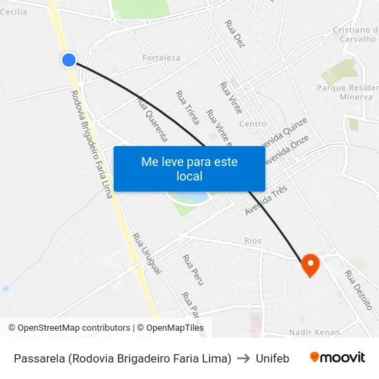 Passarela (Rodovia Brigadeiro Faria Lima) to Unifeb map